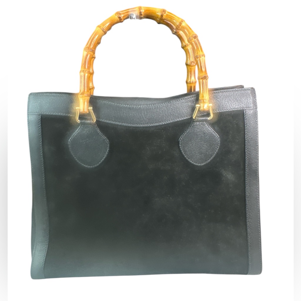 Gucci Diana Suede Leather Tote Bag With Bamboo Handles